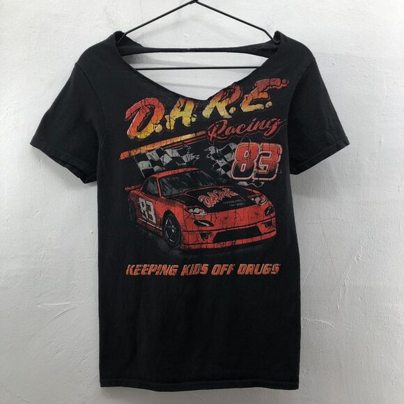 Dare To Keep Kids Off Drugs Distressed Up-Cycled T Shirt Black Sz S 100% Cotton - Picture 1 of 10